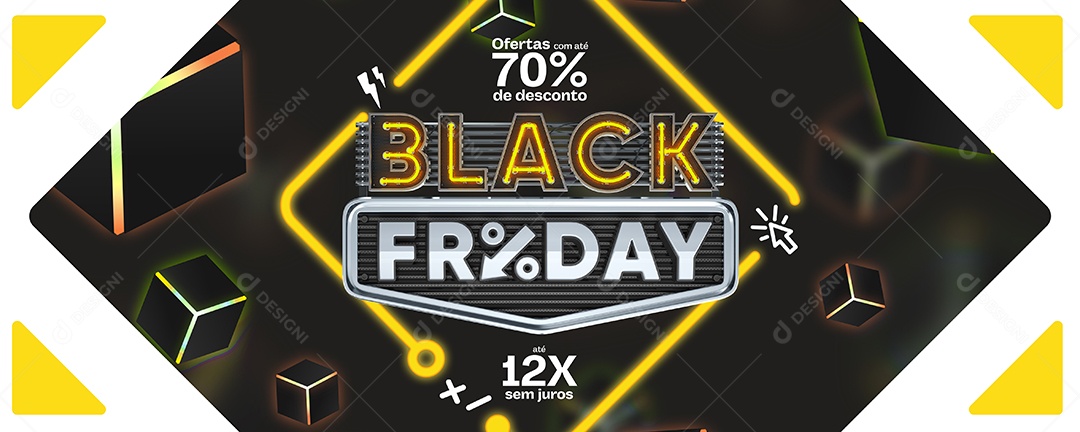 Banner Black Friday Ofertas com Até 70% de Desconto Até 12x sem juros Loja Social Media PSD Editável