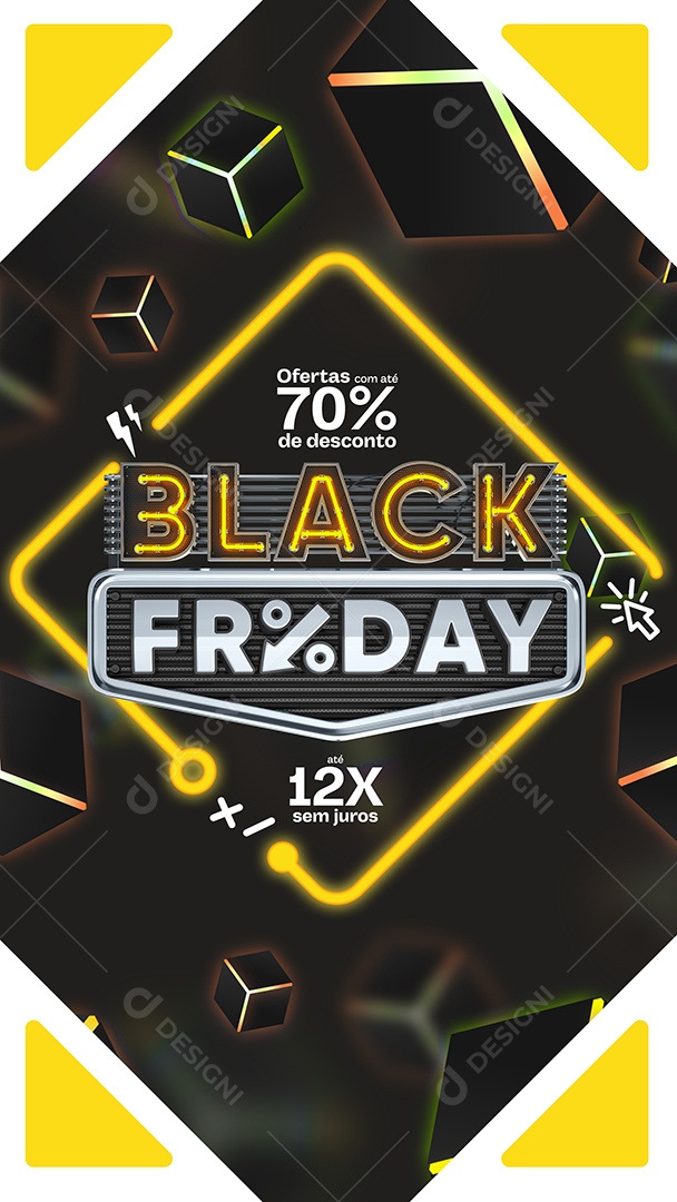 Story Black Friday Ofertas com Até 70% de Desconto Até 12x sem juros Loja Social Media PSD Editável