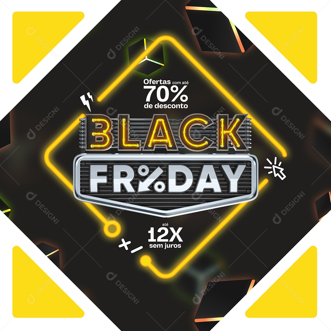 Black Friday Ofertas com Até 70% de Desconto Até 12x sem juros Loja Social Media PSD Editável