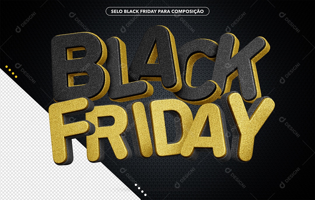 Black Ofertas Selo 3D Preto e Dourado com Glitter para Composição PSD
