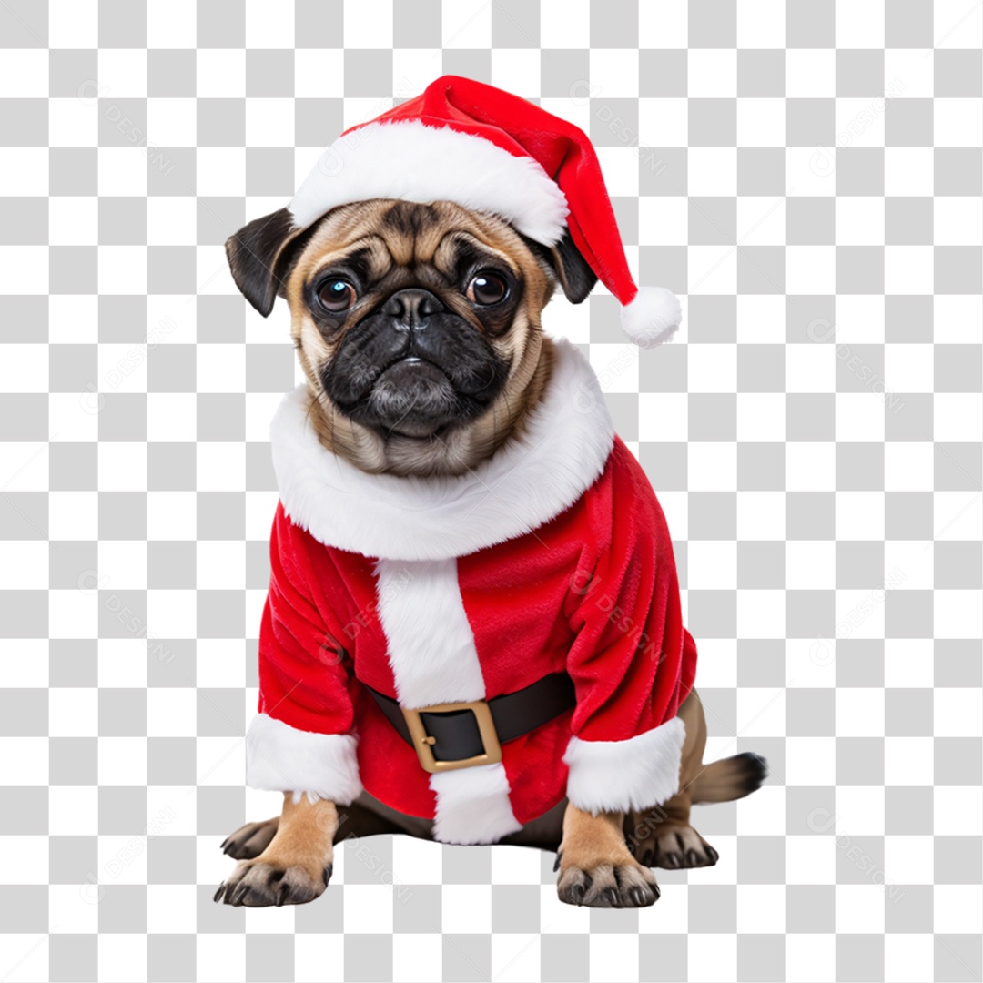 Cachorro com Fantasia de Papai Noel PNG Transparente