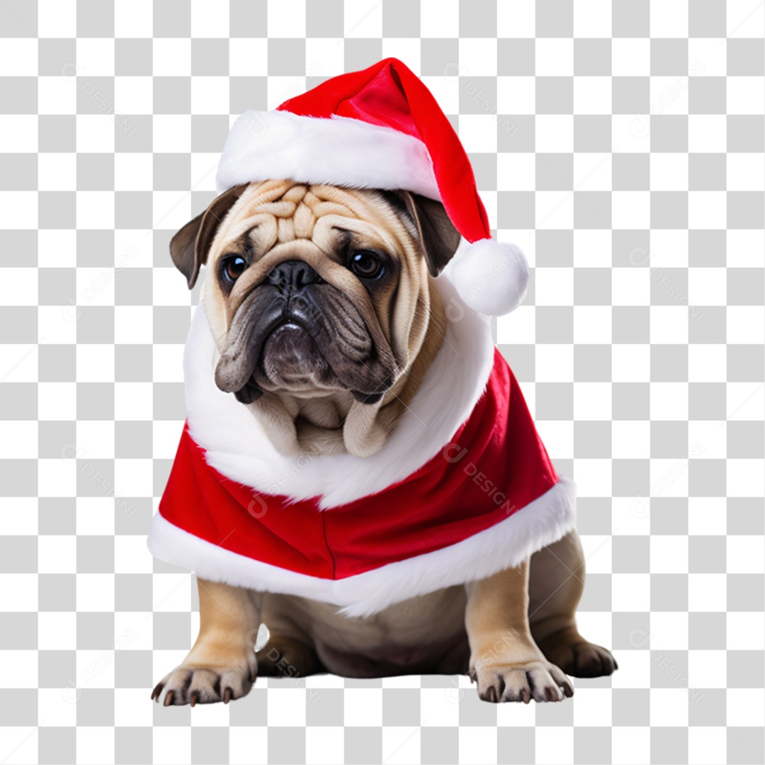 Cachorro com Fantasia de Papai Noel PNG Transparente