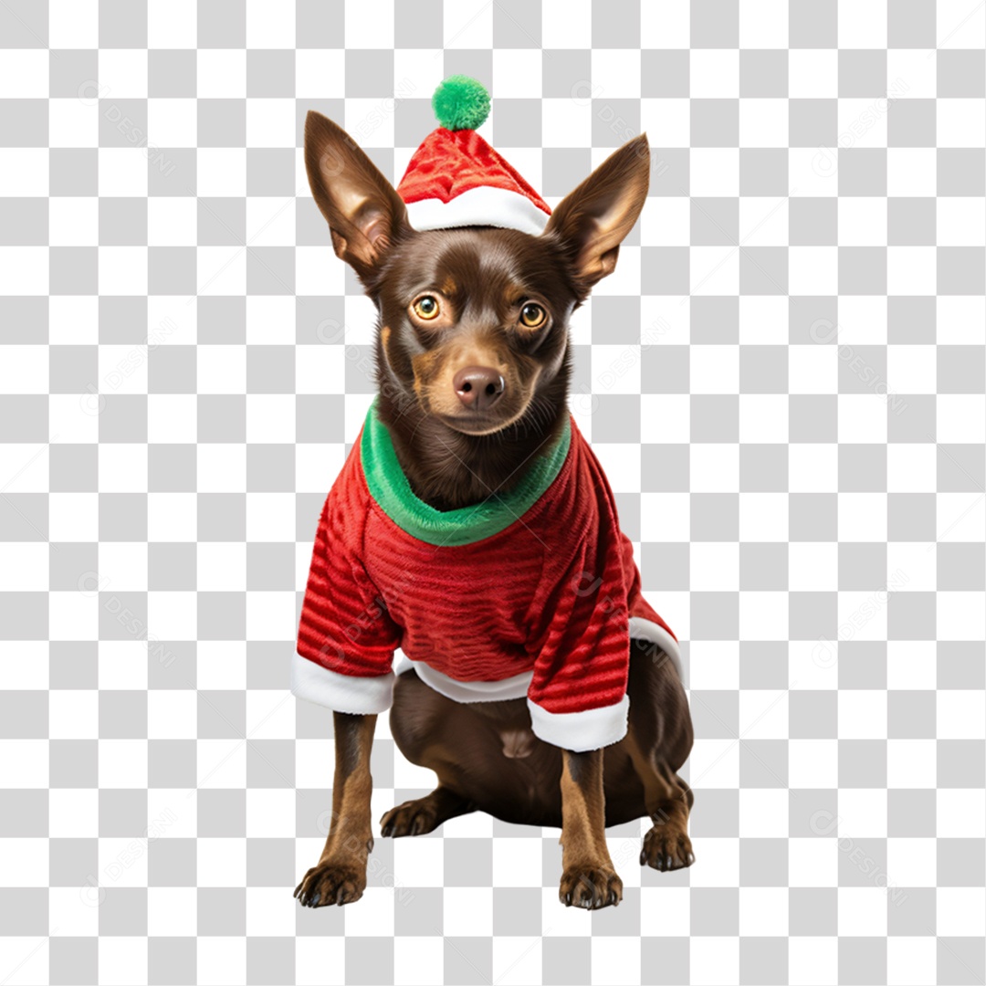 Cachorro com Fantasia de Papai Noel PNG Transparente