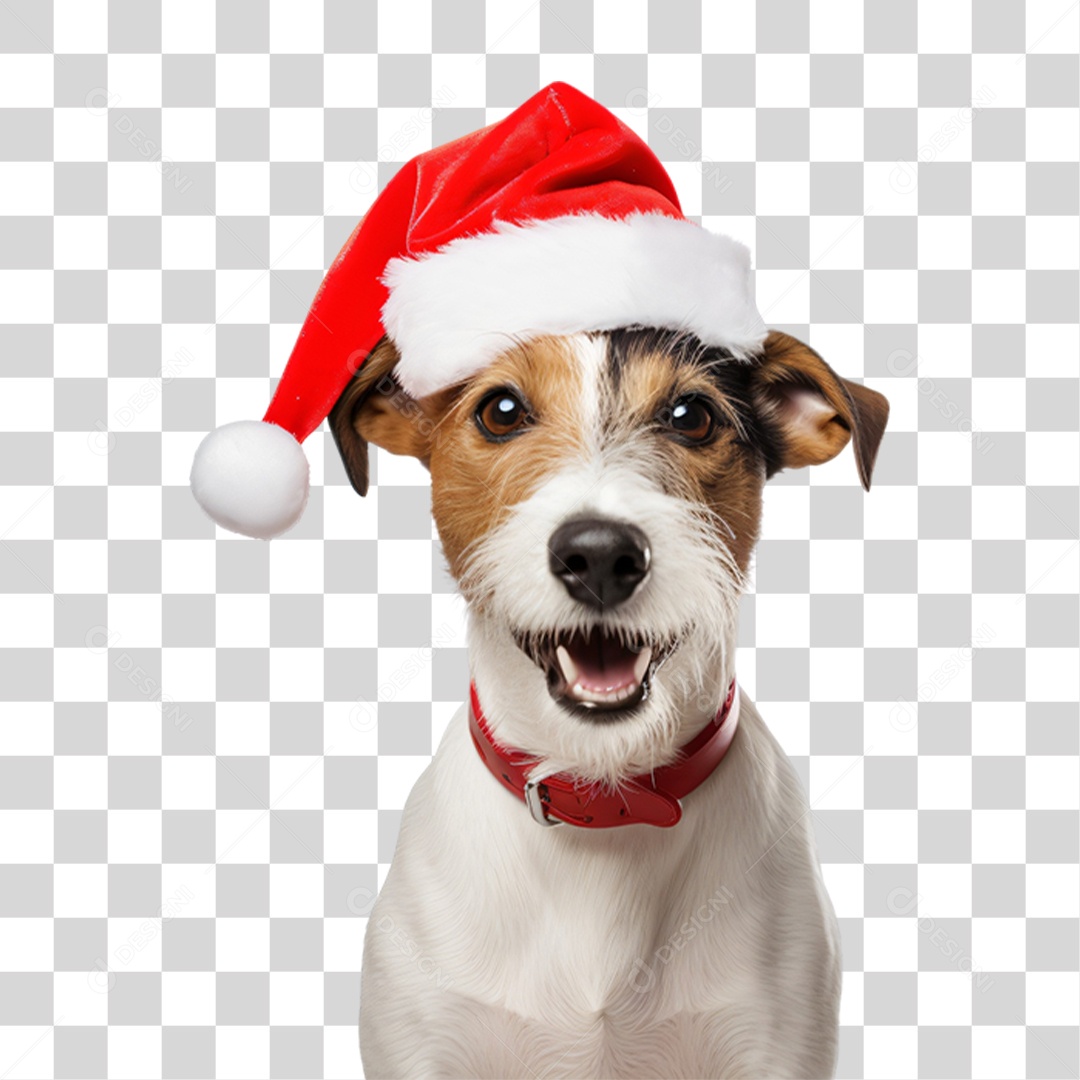 Cachorro com Fantasia de Papai Noel PNG Transparente