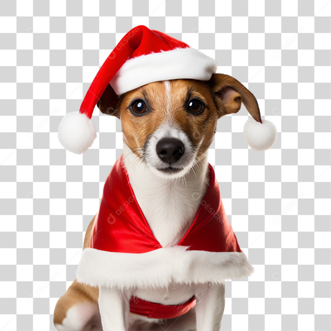 Cachorro com Fantasia de Papai Noel PNG Transparente