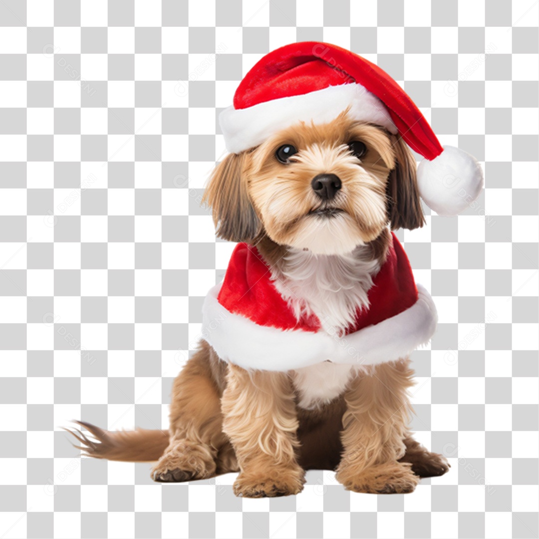 Cachorro com Fantasia de Papai Noel PNG Transparente