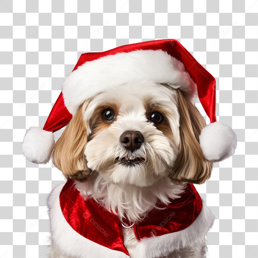 Cachorro com Fantasia de Papai Noel PNG Transparente