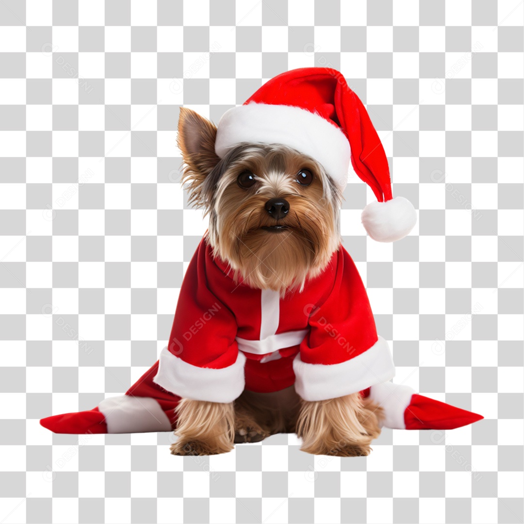 Cachorro com Fantasia de Papai Noel PNG Transparente