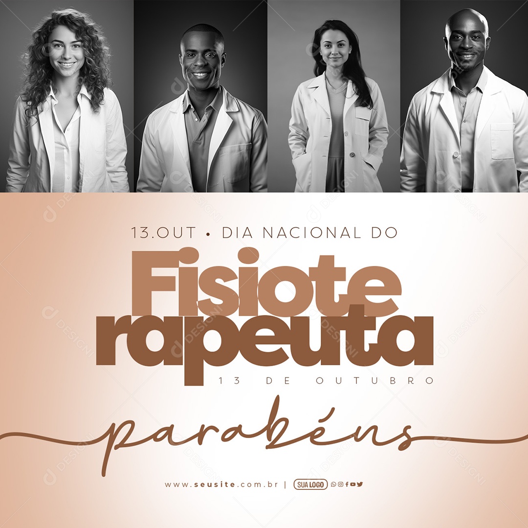 Dia Nacional da Fisioterapeuta 13 de Outubro Parabéns Social Media PSD Editável