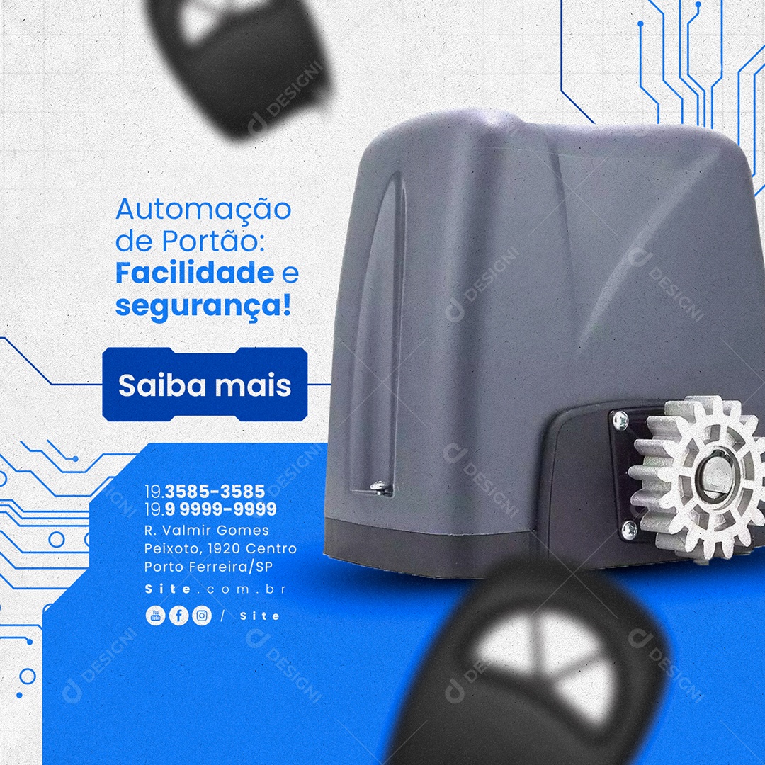 Segurança Eletrônica Automação de Portão Facilidade e Segurança Social Media PSD Editável