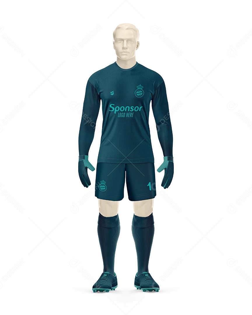 Manequin Com Uniforme De Futebol Goleiro Frente Gola C Mockup PSD Editável