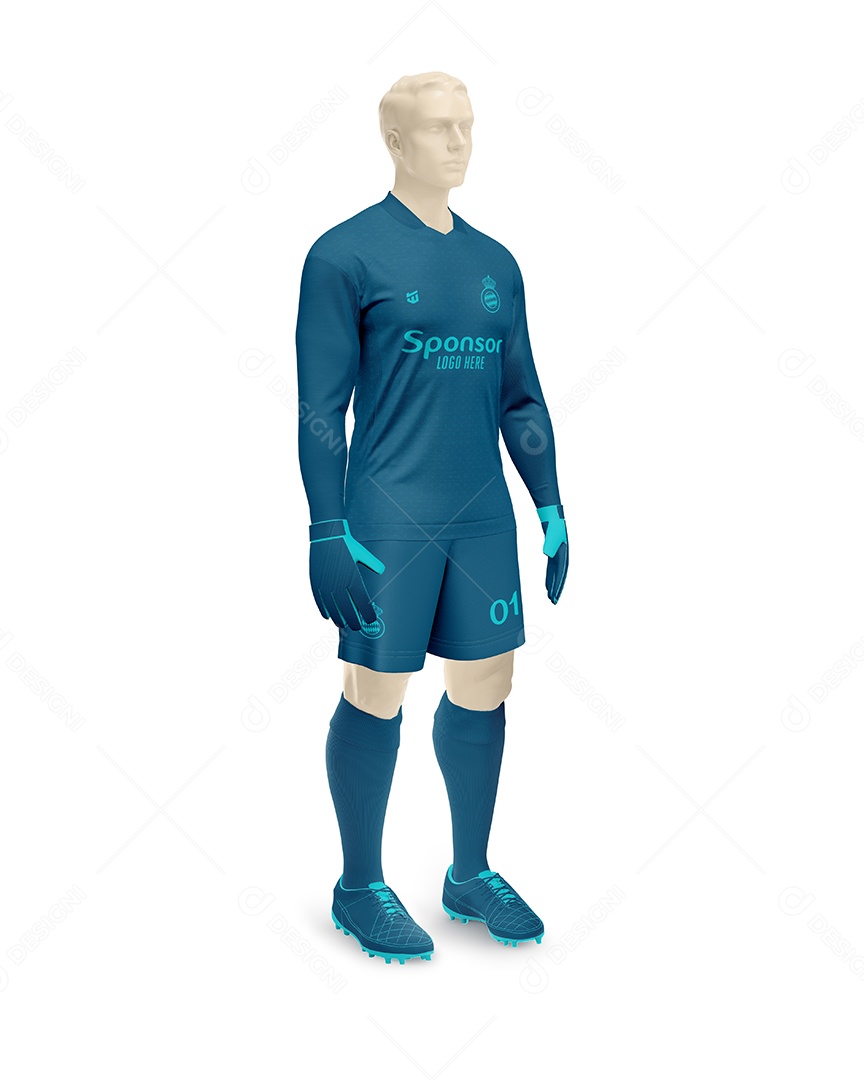 Manequin Com Uniforme De Futebol Goleiro Lado Gola Colarim Mockup PSD Editável