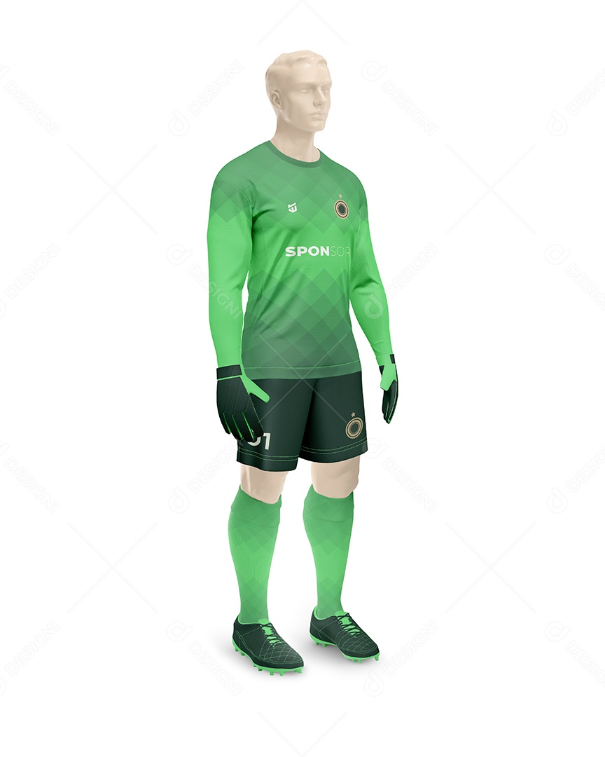 Manequin Com Uniforme De Futebol Goleiro Lado Gola C Mockup PSD Editável