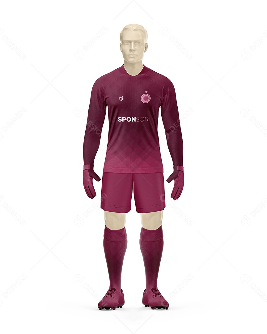 Manequin Com Uniforme De Futebol Goleiro Frente Gola Colarim Mockup PSD Editável