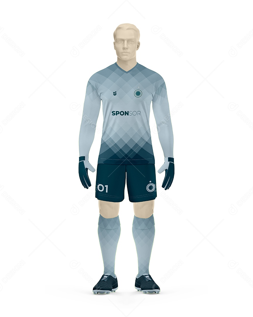 Manequin Com Uniforme De Futebol Goleiro Frente Gola V Mockup PSD Editável