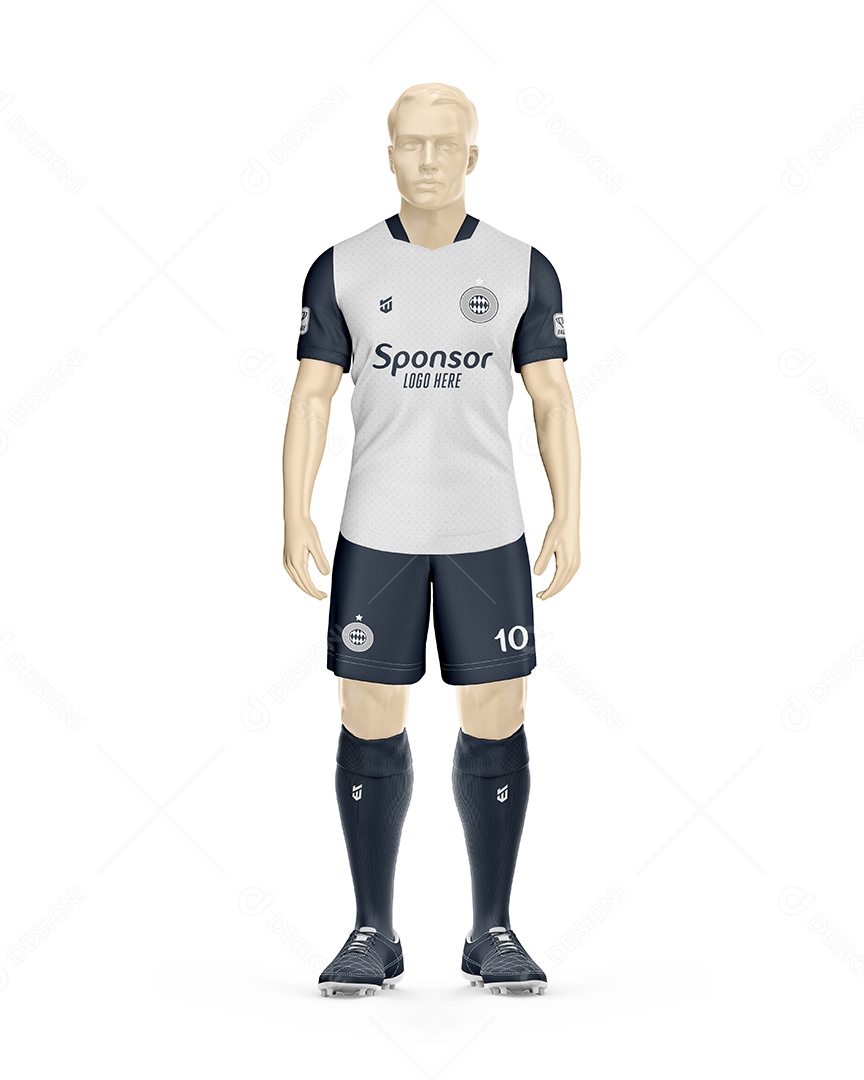 Manequin Com Uniforme De Futebol Frente Gola Colarim Mockup PSD Editável