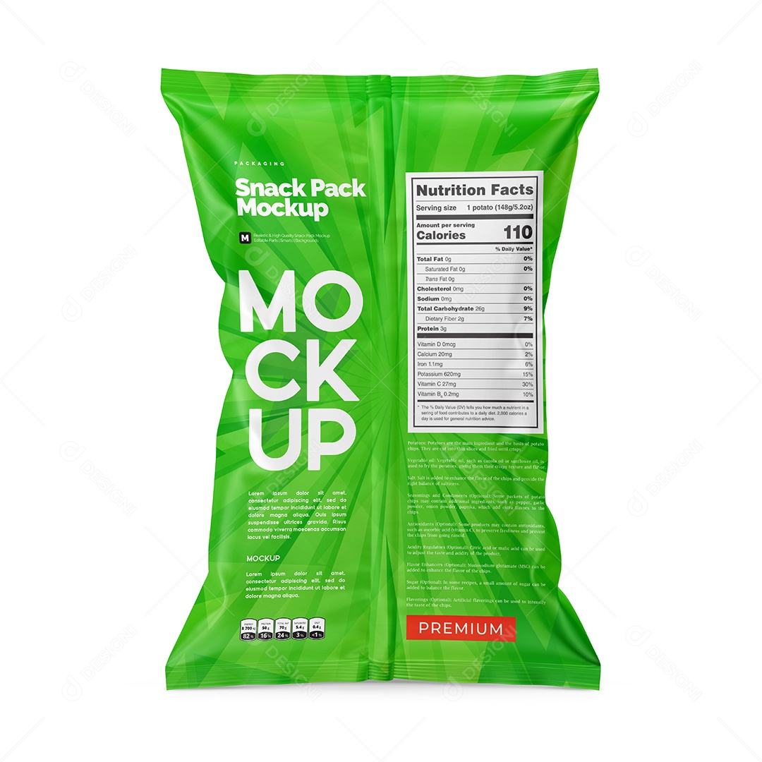 Saco De Salgadinho Visto De Costa Mockup PSD Editável