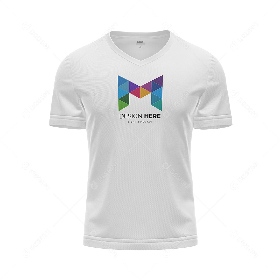 Camiseta Vista De Costa Frente Curta Gola V PSD Editável Mockup