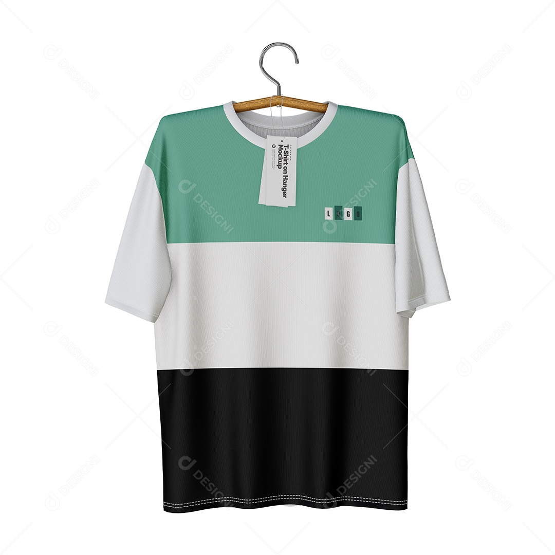 Camiseta Vista De Frente Manga Curta No Cabide PSD Editável Mockup