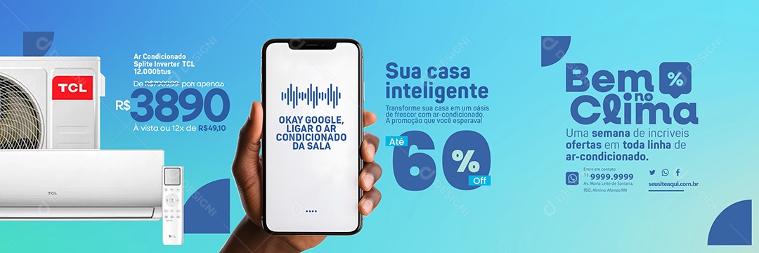 Campanha Publicitaria Ar Condicionado Bem no Clima Sua Casa Inteligente Até 60% Off Carrossel Social Media PSD Editável