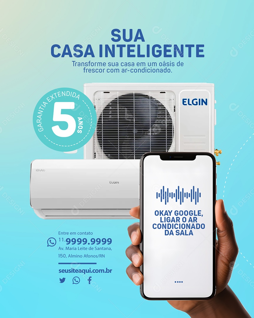 Campanha Publicitaria Ar Condicionado Bem no Clima Sua Casa Inteligente 5 Anos de Garantia Extendida Social Media PSD Editável