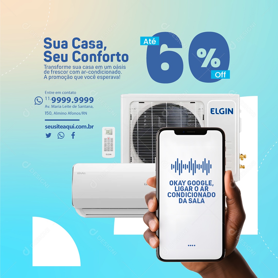 Campanha Publicitaria Ar Condicionado Sua Casa seu Conforto Até 60% Off Social Media PSD Editável