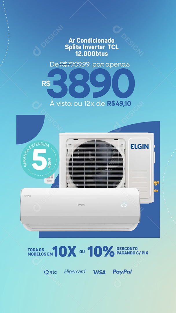 Story Campanha Publicitaria Ar Condicionado Toda os Modelos em 10x ou 10% Desconto Pagando com Pix Social Media PSD Editável