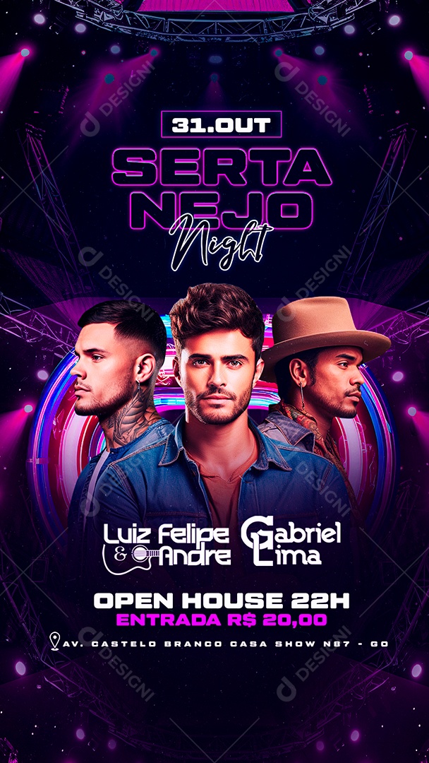 Story Flyer Sertanejo Night Luiz Felipe & Andre Gabriel Lima Social Media PSD Editável