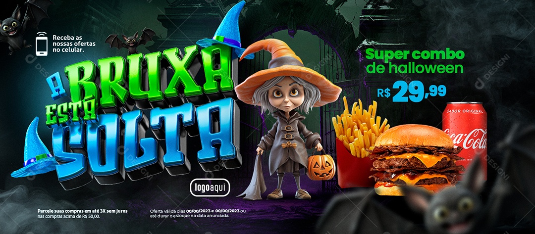 Banner A Bruxa Está Solta Halloween Hamburgueria Social Media PSD Editável