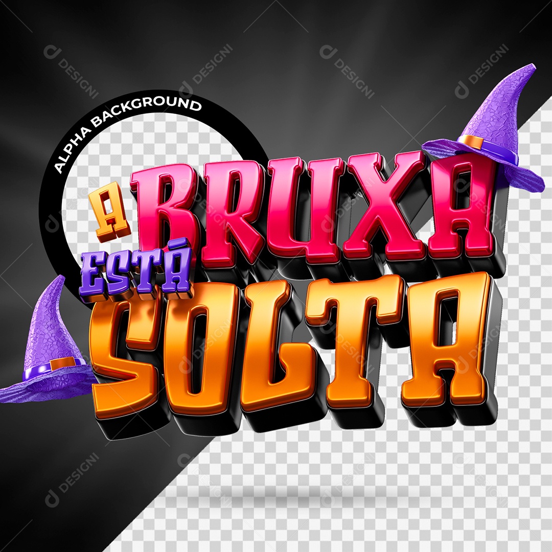 A Bruxa Está Solta Selo 3D Vermelho Roxo e Laranja para Composição PSD