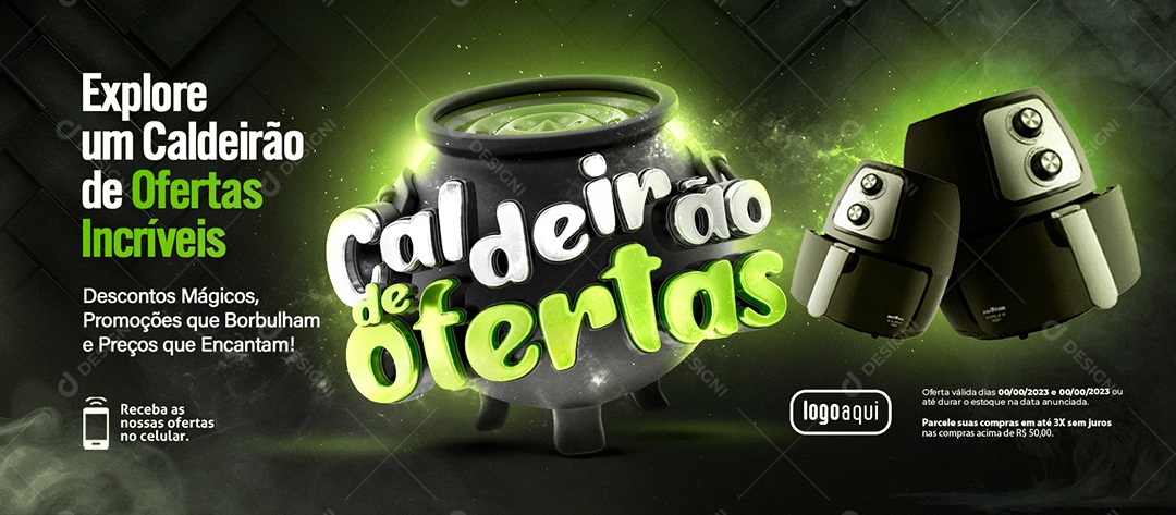 Banner Halloween Caldeirão de Ofertas Eletrodomésticos Air Fryer Social Media PSD Editável
