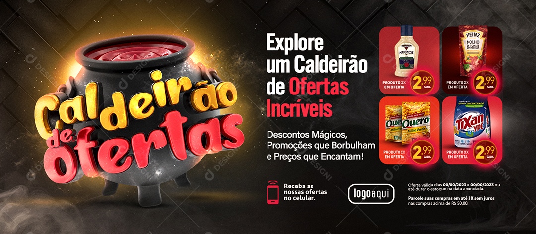 Banner Halloween Caldeirão de Ofertas Supermercado Explore Produtos Social Media PSD Editável
