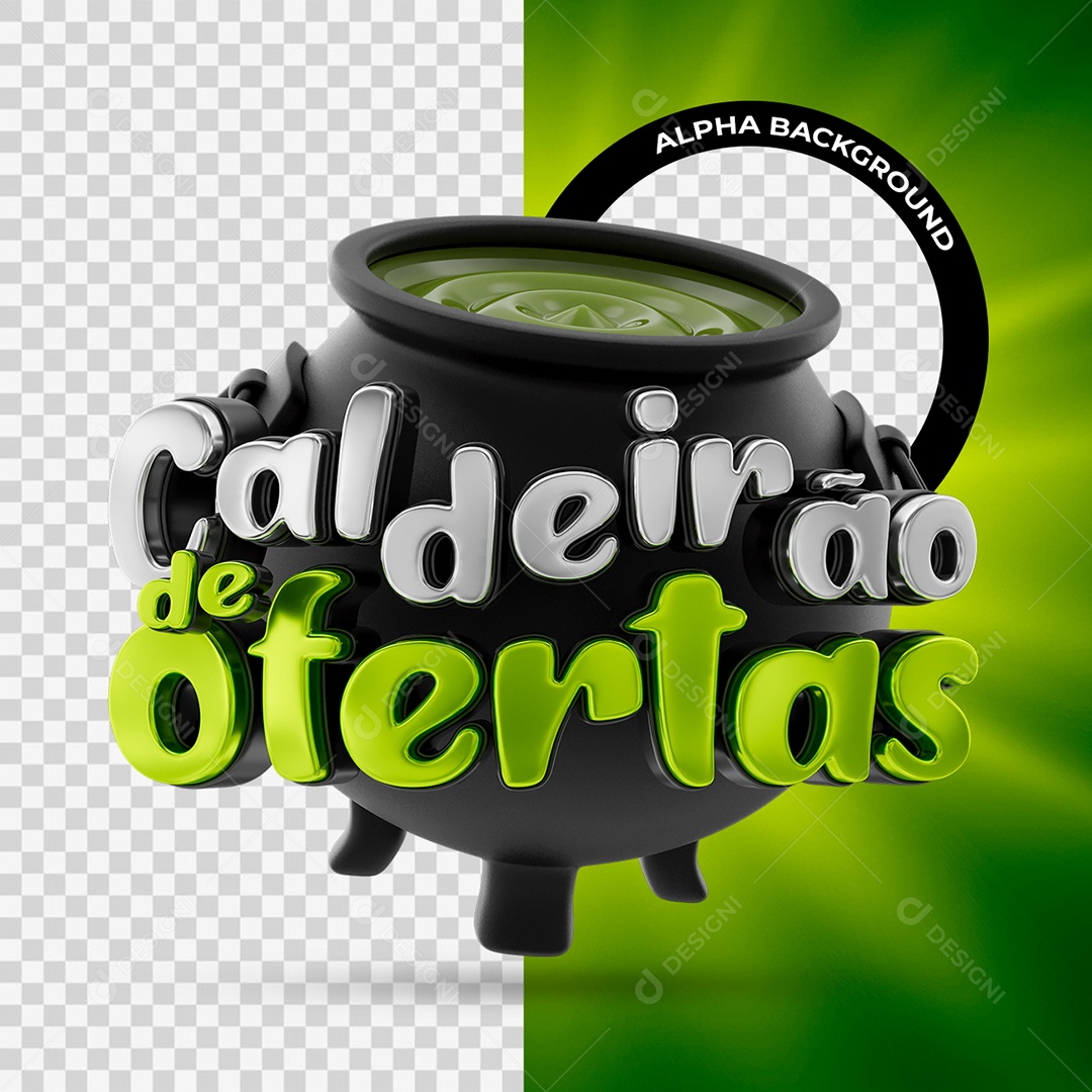 Caldeira de Ofertas Selo 3D Branco e Verde para Composição PSD