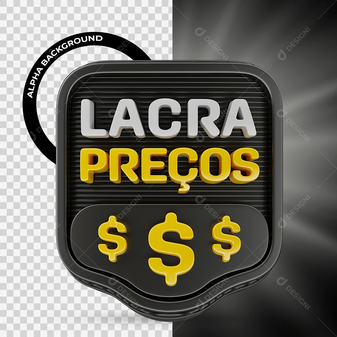 Lacra Preços Selo 3D Branco e Amarelo para Composição PSD