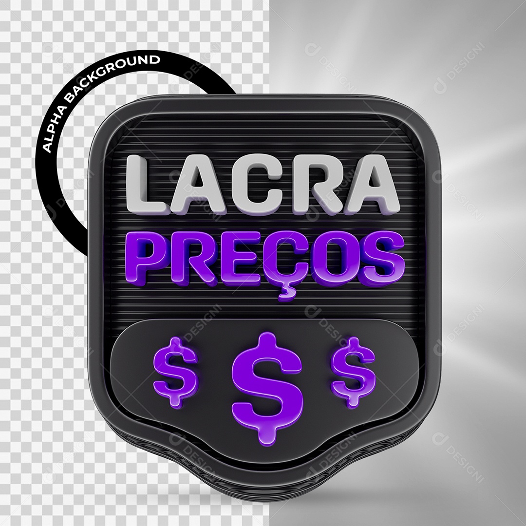 Lacra Preços Selo 3D Branco e Roxo para Composição PSD
