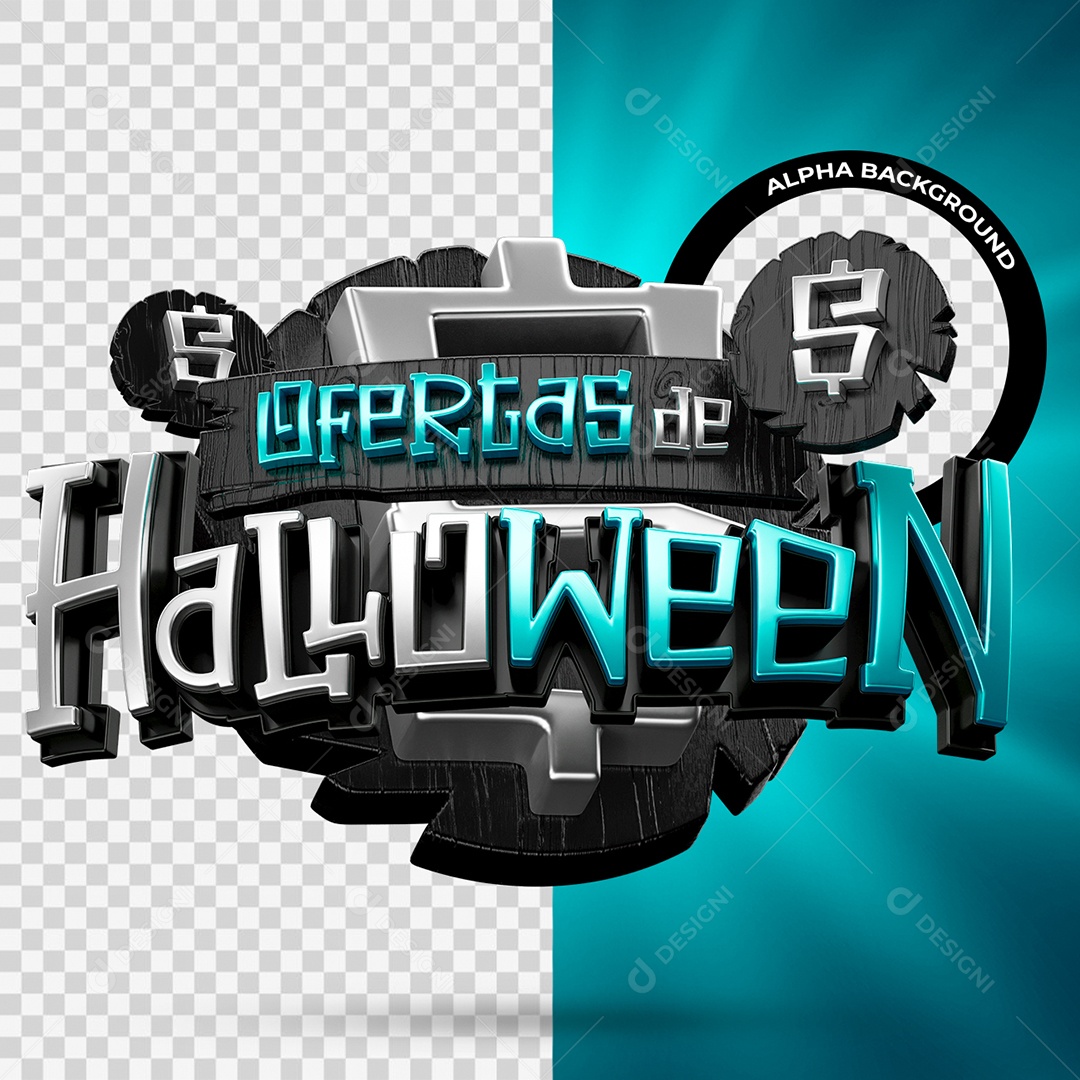 Ofertas de Halloween Selo 3D para Azul e Cinza para Composição PSD