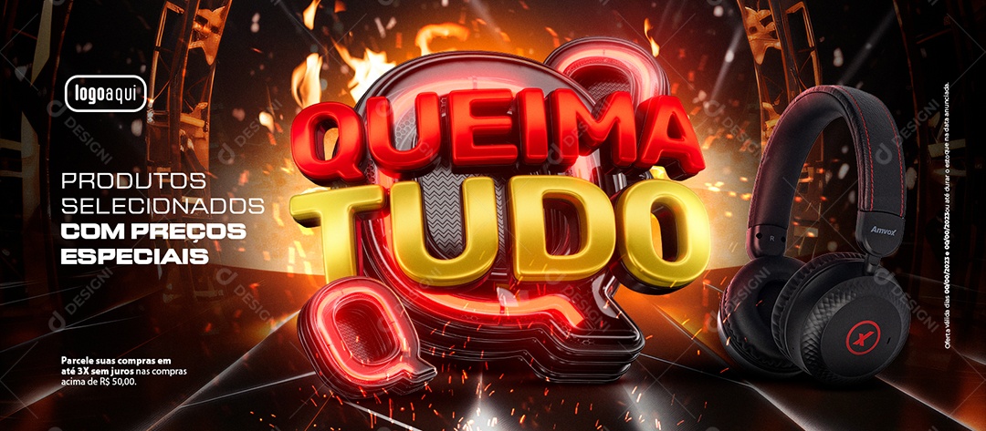 Banner Queima de Estoque Fone Social Media PSD Editável