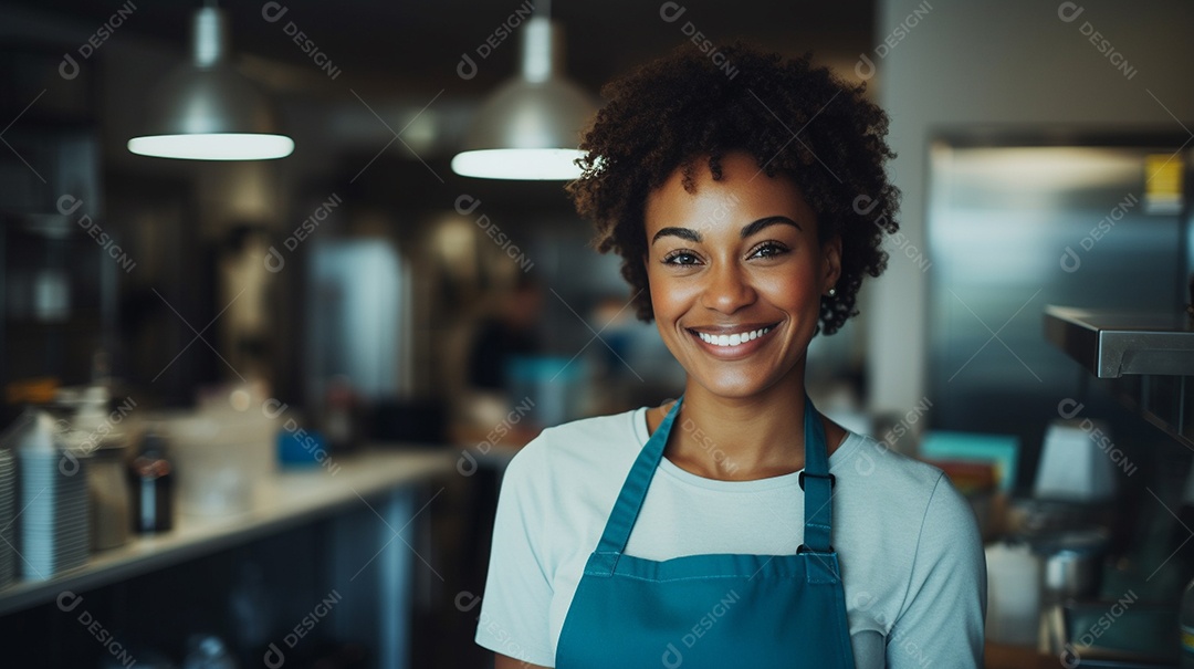 Mulher negra trabalhando em um fast food