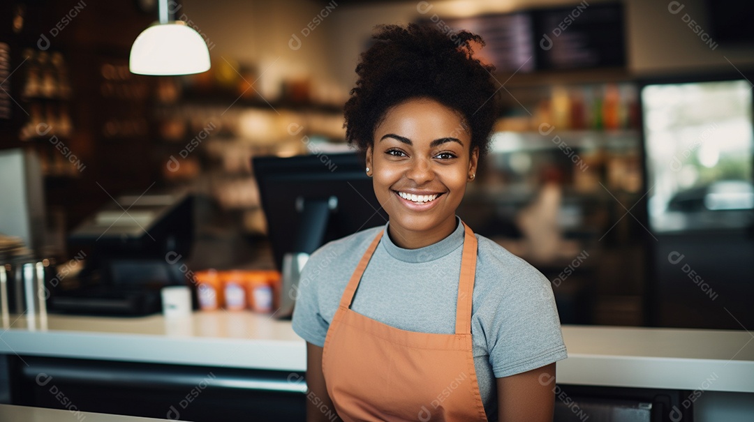 Mulher negra trabalhando em um fast food