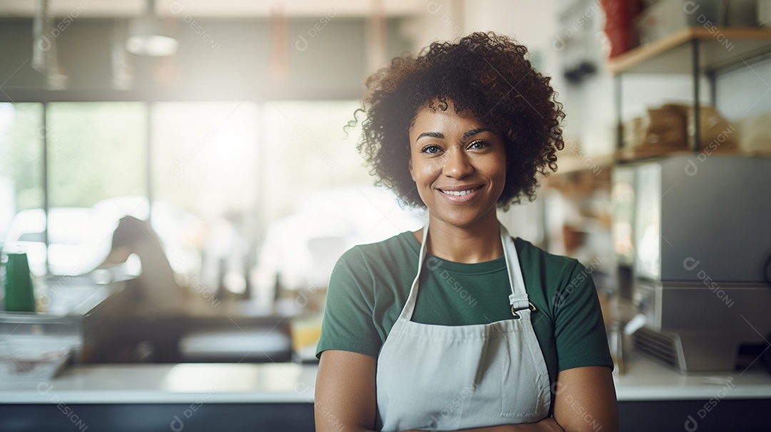 Mulher negra trabalhando em um fast food