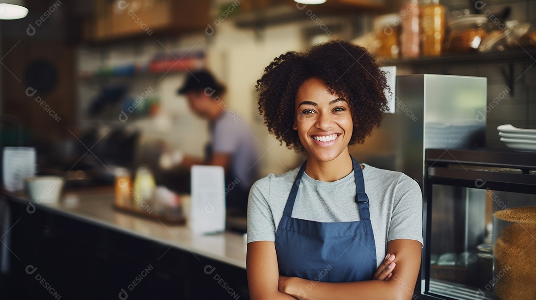 Mulher negra trabalhando em um fast food