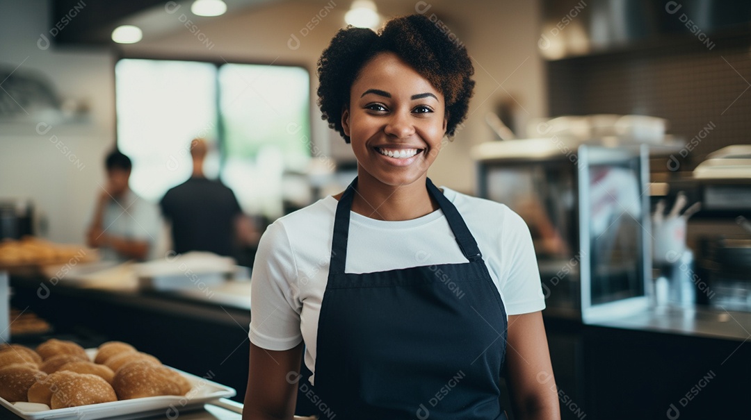 Mulher negra trabalhando em um fast food