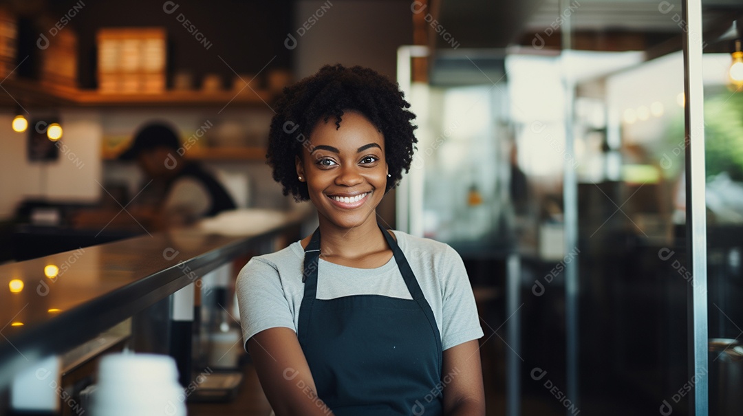 Mulher negra trabalhando em um fast food