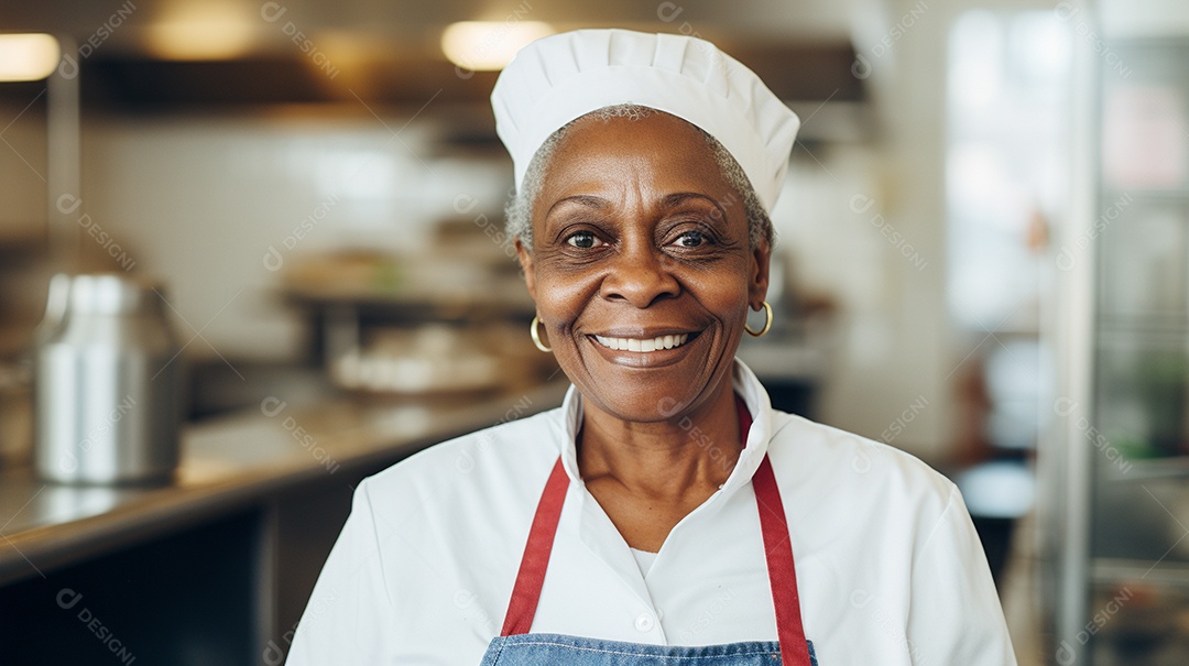 Velha negra trabalhando em um fast food