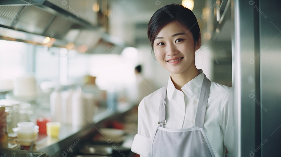 Mulher jovem trabalhando em uma loja de fast food
