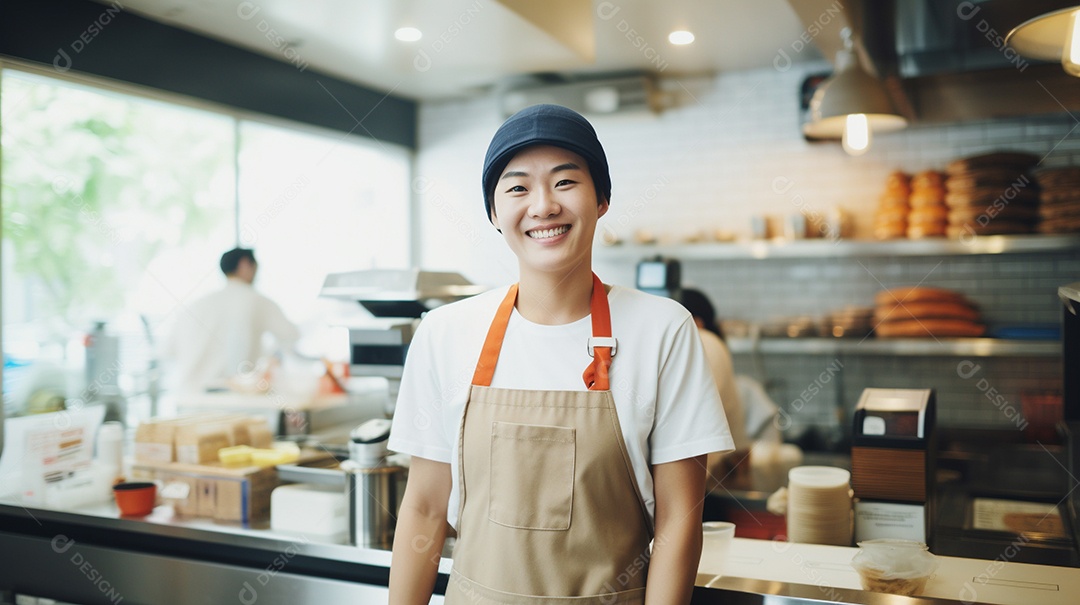 Homem jovem trabalhando em uma loja de fast food