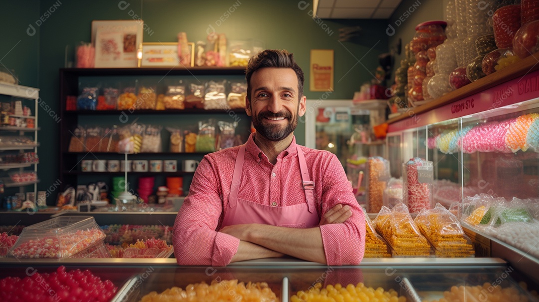 Homem trabalhando em uma loja de doces