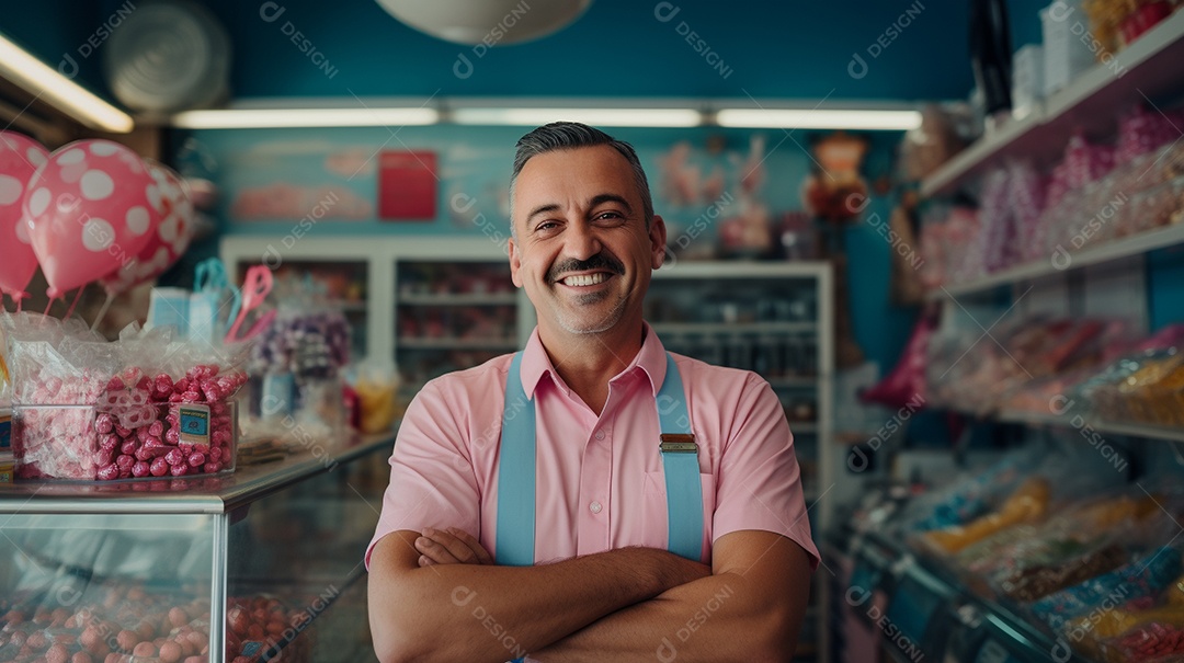 Homem trabalhando em uma loja de doces