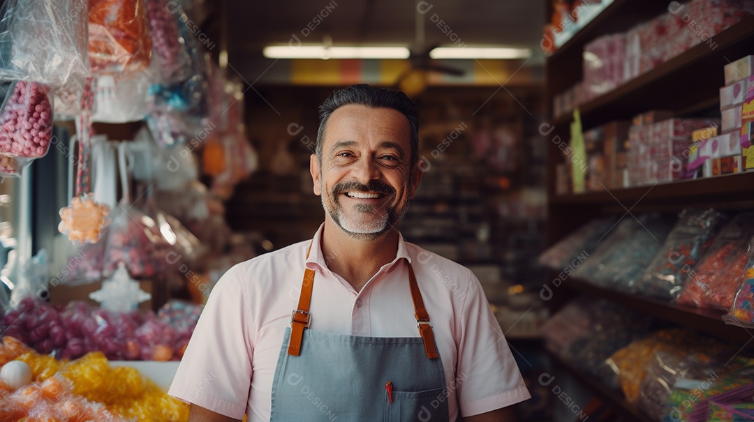 Homem trabalhando em uma loja de doces