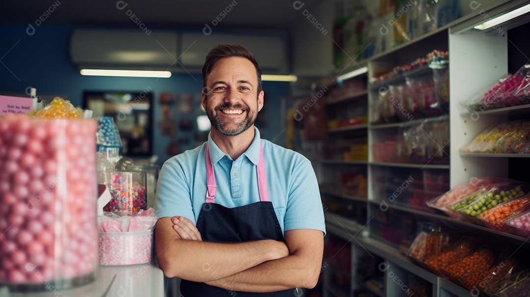 Homem trabalhando em uma loja de doces